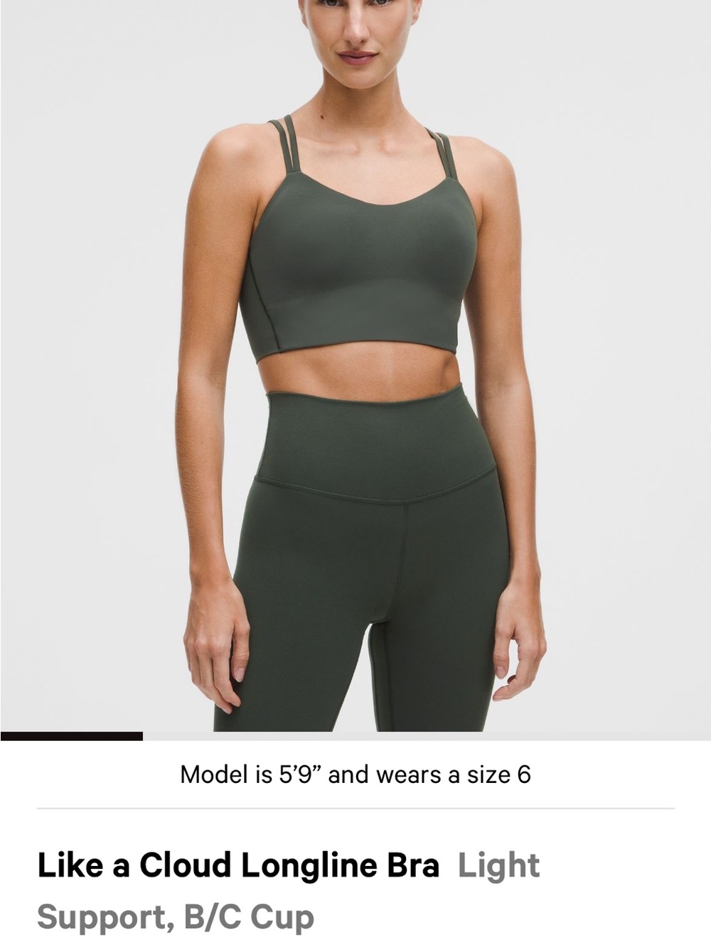 Lululemon Athletica Like a Cloud Longline Bra - rainforest green size 10